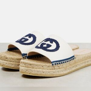 Gucci Women’s Interlocking GG Espadrille Slides Size 40 White/Royale